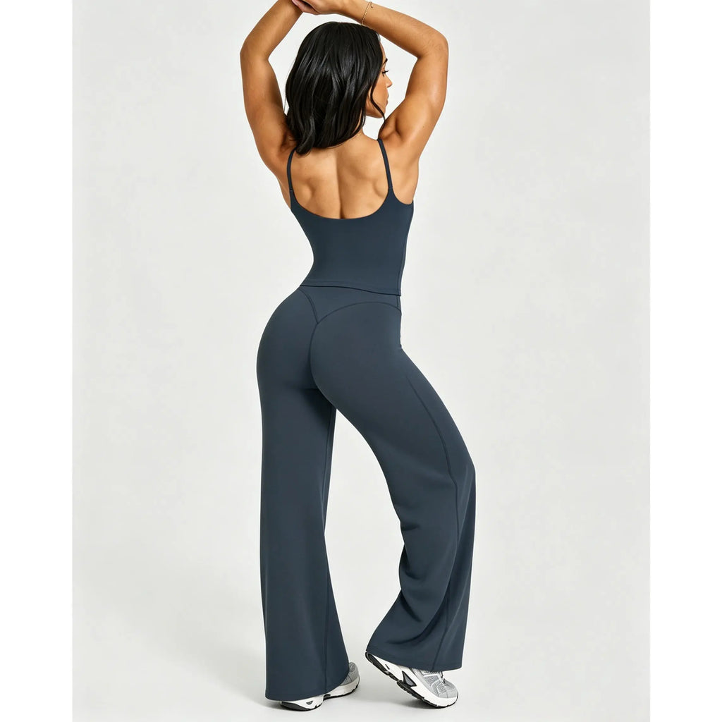RICH BRIA SOFTMOTION Sports Set, Strappy Tank Top & Wide Leg Pants, Short Sleeve Crop Top , Yoga Sports Vest Workout Tops, Womens Fitness Activewear Gym Fashion Outdoor Gymwear Comfort Straight Leg Yoga Pants Matching Set