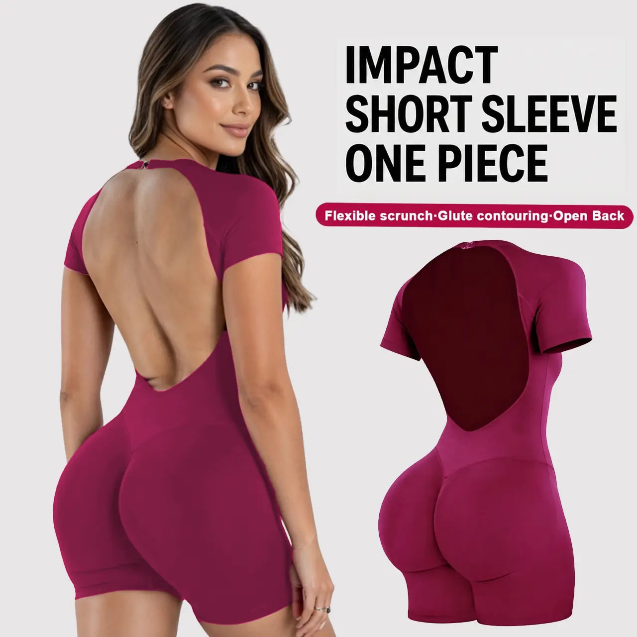 DEEFY Women's Seamless Short Sleeve One-Piece Workout Unitard with Tummy Control and Butt Lifting Features