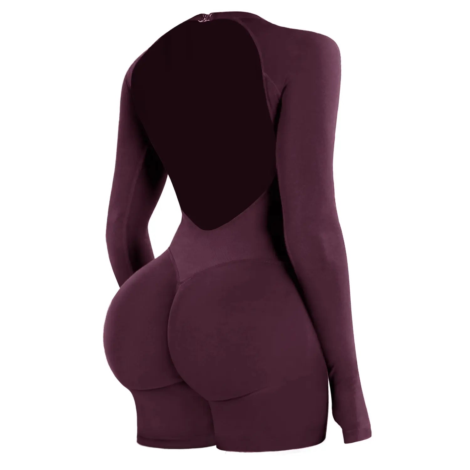 Jetjoy Women's Seamless Long Sleeve Backless Romper with Removable Sports Padding and Tummy Control for Yoga and Gym Workouts
