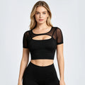 OQQ Women'S Mesh Short Sleeve Crop Top Built in Bra Workout Tops for Women Yoga Gym Athletic T-Shirts