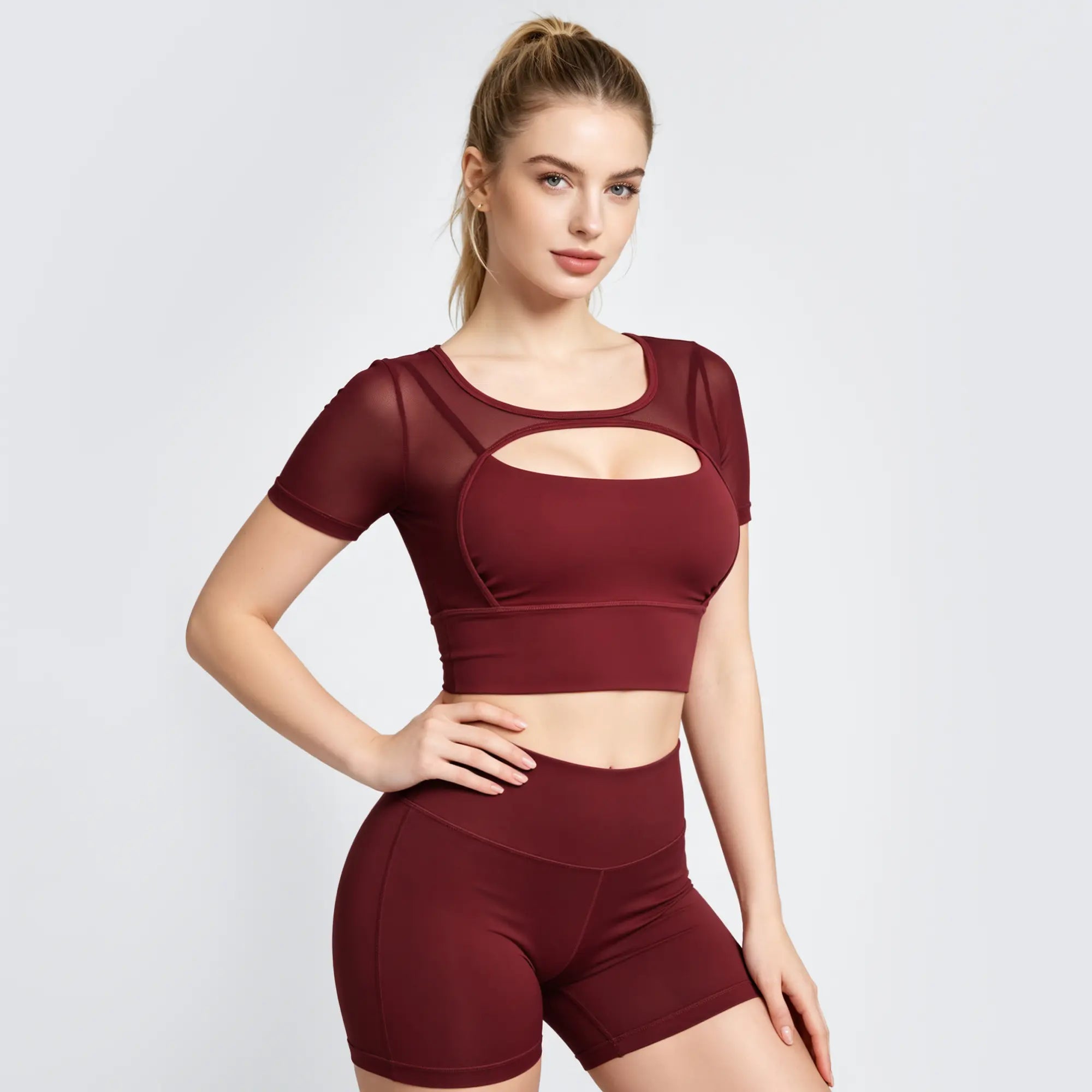 OQQ Women'S Mesh Short Sleeve Crop Top Built in Bra Workout Tops for Women Yoga Gym Athletic T-Shirts