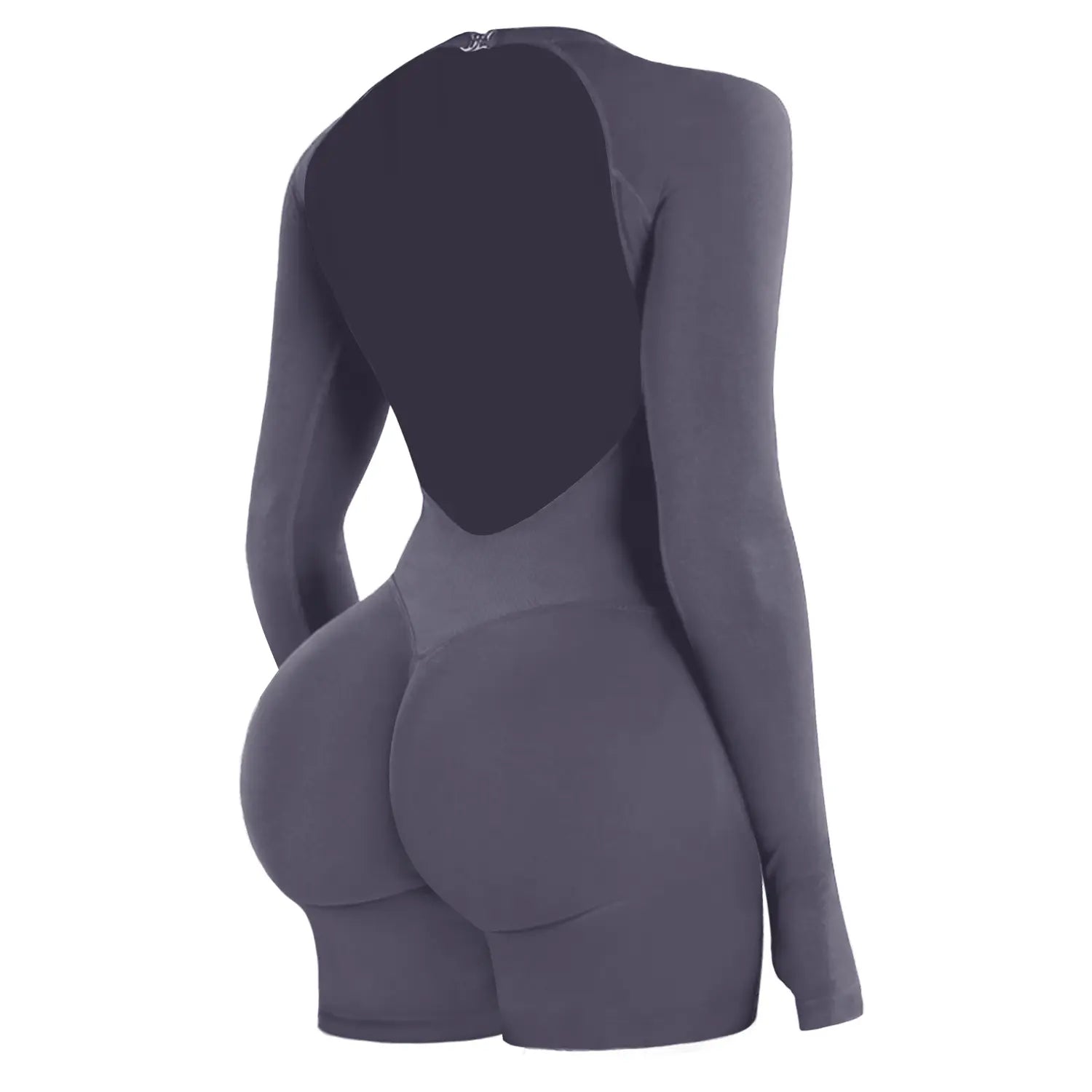 Jetjoy Women's Seamless Long Sleeve Backless Romper with Removable Sports Padding and Tummy Control for Yoga and Gym Workouts