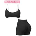 Jetjoy Women's 2-Piece Seamless Color Block Workout Set with Sports Bra and High Waist Scrunch Butt Lifting Shorts