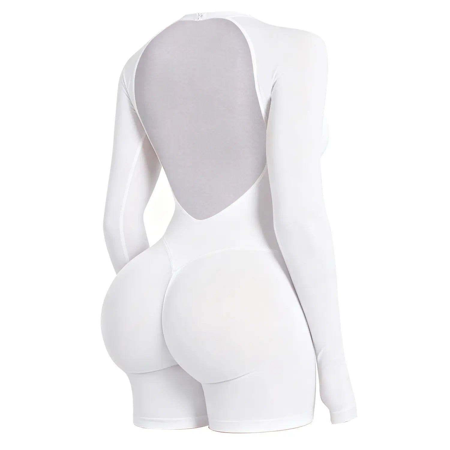Jetjoy Women's Seamless Long Sleeve Backless Romper with Removable Sports Padding and Tummy Control for Yoga and Gym Workouts