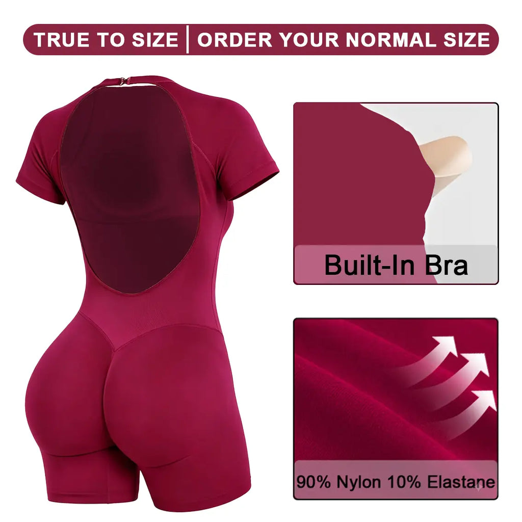 DEEFY Women's Seamless Short Sleeve One-Piece Workout Unitard with Tummy Control and Butt Lifting Features