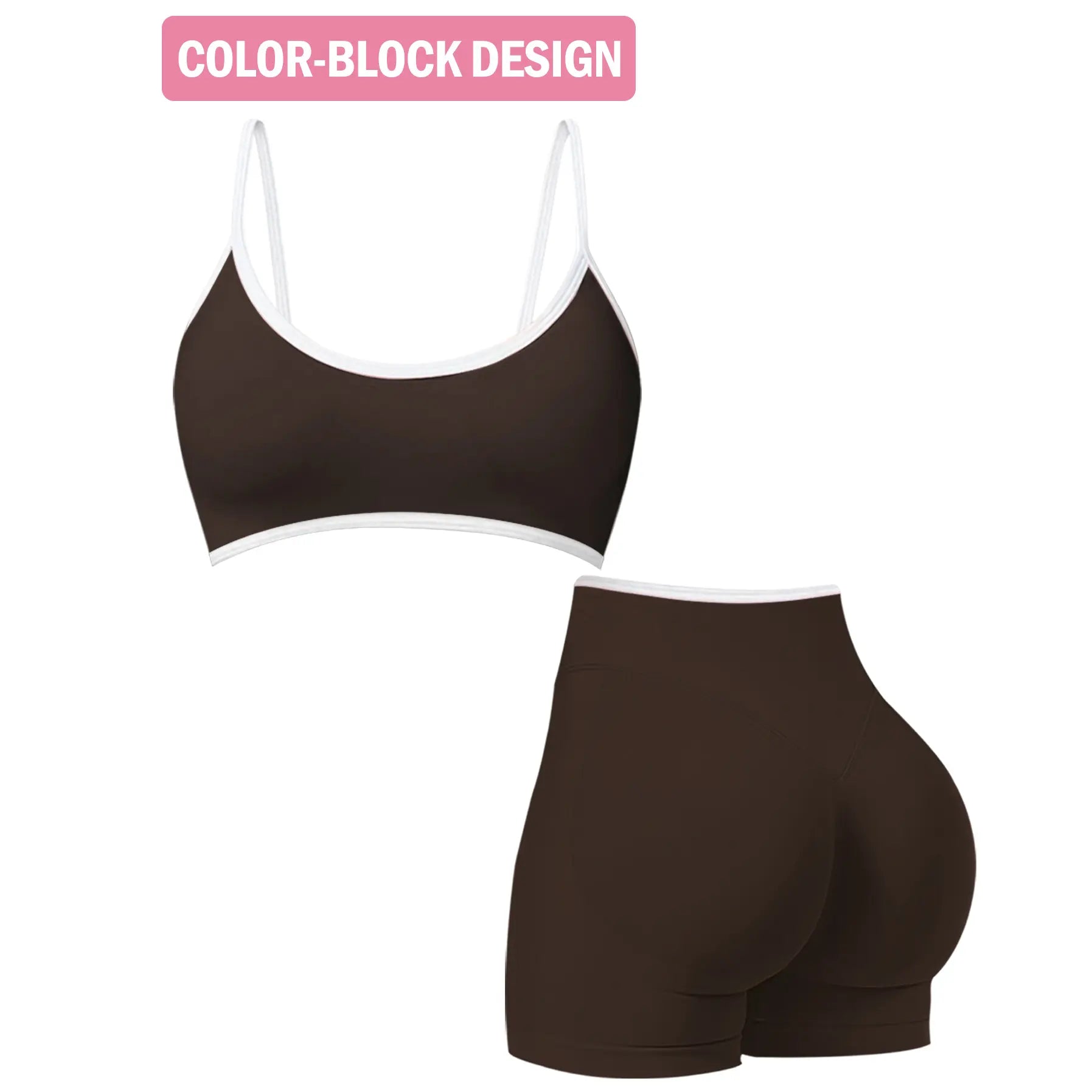 Jetjoy Women's 2-Piece Seamless Color Block Workout Set with Sports Bra and High Waist Scrunch Butt Lifting Shorts