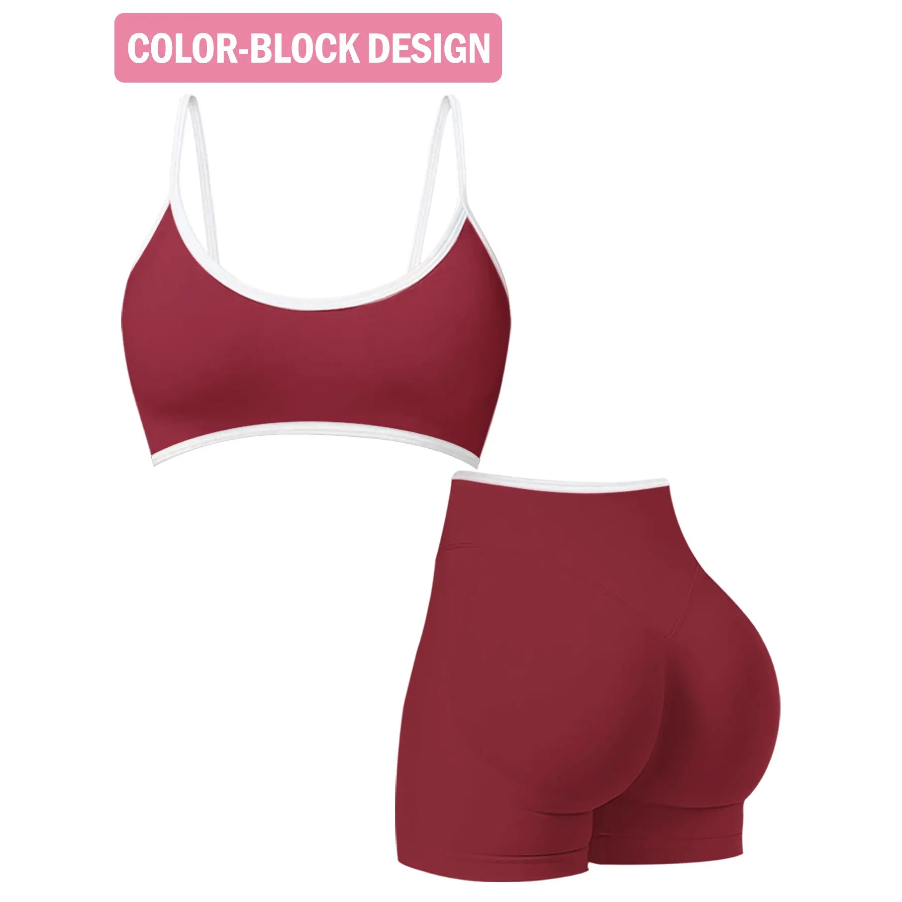 Jetjoy Women's 2-Piece Seamless Color Block Workout Set with Sports Bra and High Waist Scrunch Butt Lifting Shorts