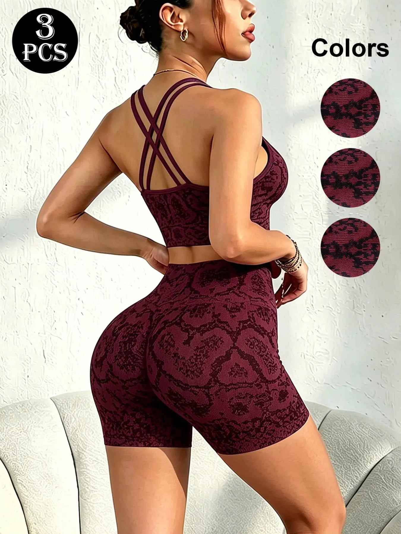 Seamless Snakeskin Yoga Ensemble with High Waist Butt Lifter, Thin Straps Back Design, Full Coverage Push-Up Bra, Versatile All-Season Athleisure Activewear Set